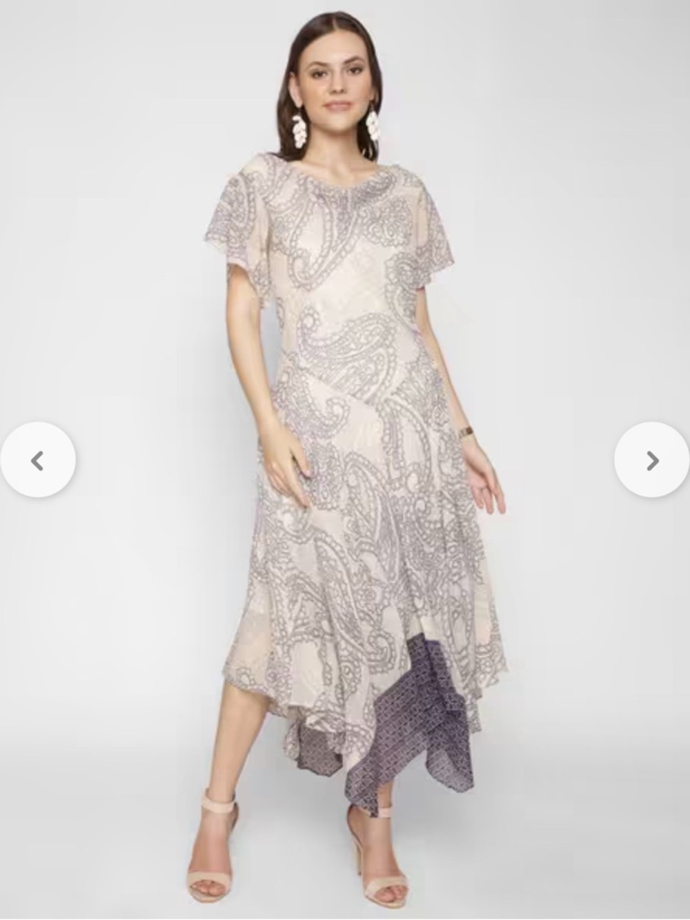 Signature by Robbie Bee‎ Ivory and blue Paisley High-Low Dress